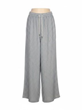 Striped Wide Leg Drawstring Pants - Grey/White